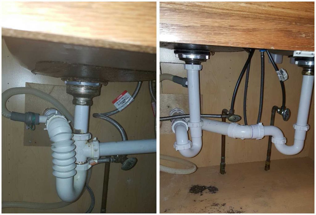 before and after leaky pipe under sink Lombard, IL