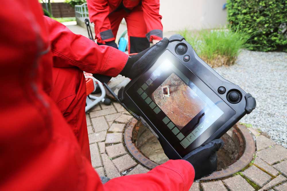 plumber conducting a sewer camera inspection