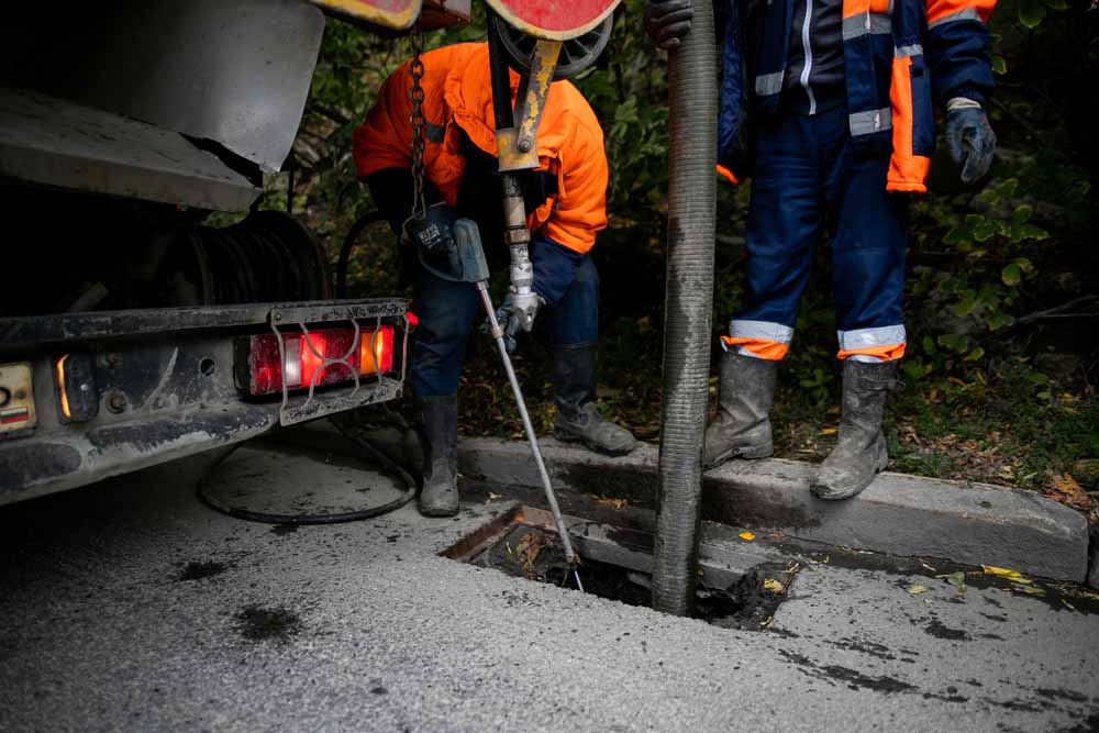 technician hydro jetting a drain